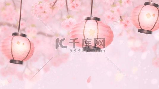 粉色花朵装饰插画图片_粉色装饰中国风灯笼插画10