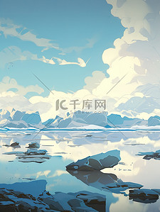 冰岛蓝湖插画图片_冰岛冰川动漫卡通风格19插画设计