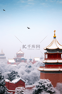 摄影图写实冬天雪景故宫松树照片插画设计