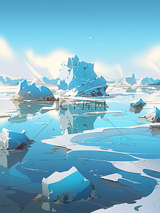 冰岛冰川动漫卡通风格2插画图片
