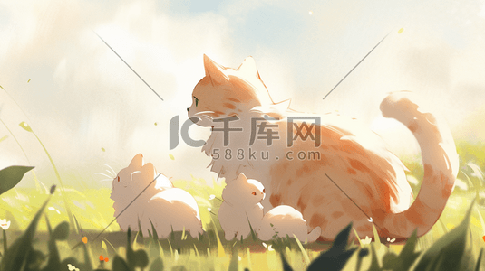 可爱小猫动物插画图片_晒太阳的可爱小猫插画10