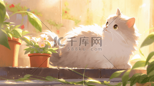 可爱小猫动物插画图片_晒太阳的可爱小猫插画7