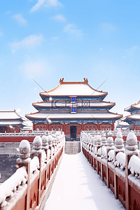 实物插画图片_建筑雪景故宫摄影图冬天图片