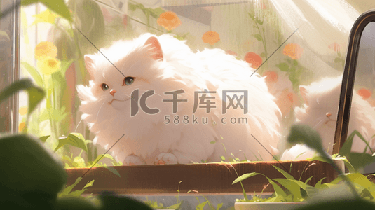 可爱小猫动物插画图片_晒太阳的可爱小猫插画5