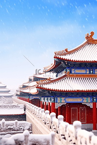 建筑雪景故宫冬天摄影图插画图片