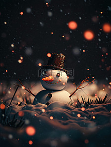 一个雪人插画图片_夜晚温暖一个雪人4插图