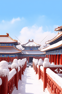 实物图插画图片_冬天雪景建筑故宫摄影图插画