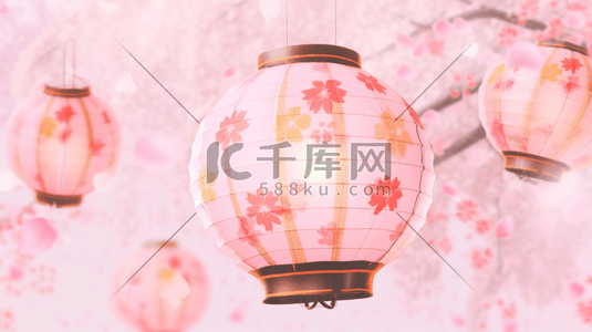 粉色花朵装饰插画图片_粉色装饰中国风灯笼插画17