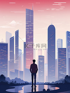 梦想未来插画图片_商人站在现代大城市中3原创插画