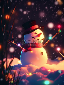 一个雪人插画图片_夜晚温暖一个雪人2插画