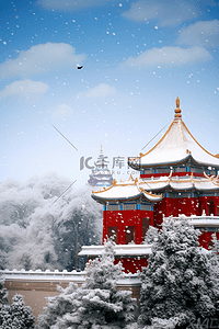 写实摄影图冬天雪景故宫松树照片图片