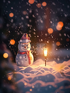 夜晚温暖一个雪人17原创插画