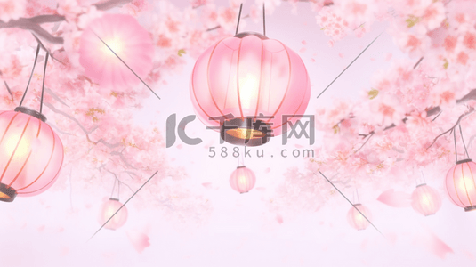 中国风花朵树枝插画图片_粉色装饰中国风灯笼插画11