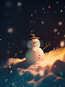 一个雪人插画图片_夜晚温暖一个雪人18插画设计