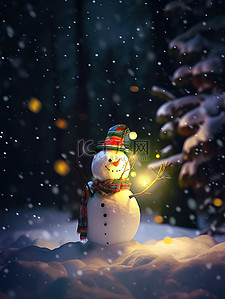 一个雪人插画图片_夜晚温暖一个雪人14原创插画