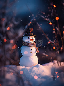 一个雪人插画图片_夜晚温暖一个雪人3矢量插画