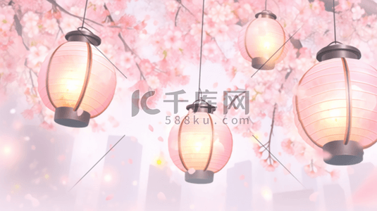 粉色花朵装饰插画图片_粉色装饰中国风灯笼插画9