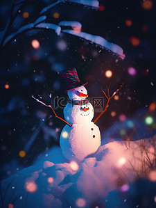 一个雪人插画图片_夜晚温暖一个雪人9插画图片