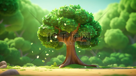 绿色的大树3D等距微观场景13插画素材