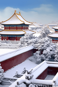 摄影图故宫冬天古代建筑雪景矢量插画