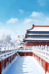 谢绝外带实物插画图片_冬天建筑故宫摄影图雪景矢量插画