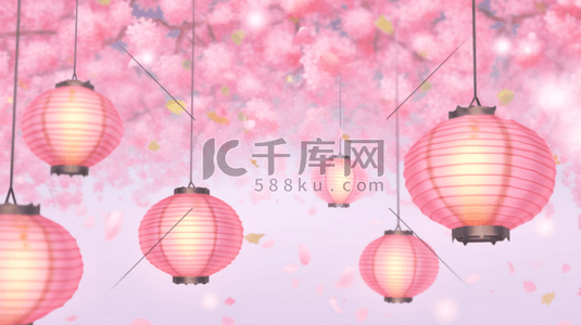 粉色装饰中国风灯笼插画14
