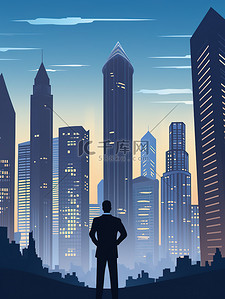 商人站在现代大城市中10插画