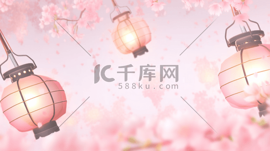 粉色花朵装饰插画图片_粉色装饰中国风灯笼插画12