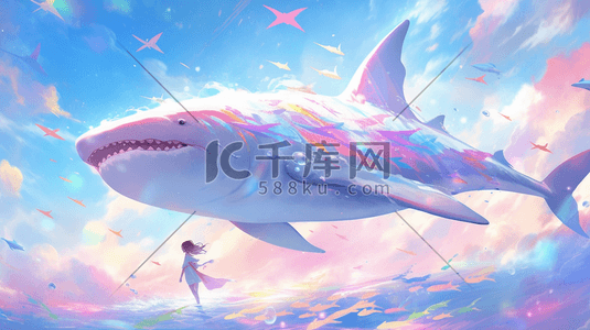 彩色亮晶晶鲨鱼游泳插画8