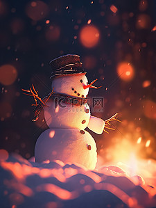 一个雪人插画图片_夜晚温暖一个雪人6插画素材