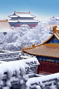 建筑摄影高清图插画图片_古代建筑摄影图冬天雪景插画