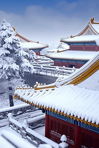 摄影图冬天古代建筑雪景故宫素材