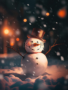 一个雪人插画图片_夜晚温暖一个雪人1插画图片