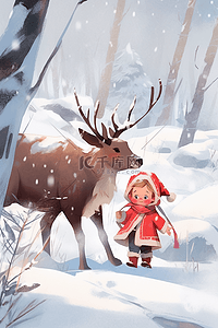 可爱麋鹿插画图片_插画海报冬天可爱孩子驯鹿