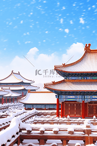 建筑雪景冬天故宫摄影图插画