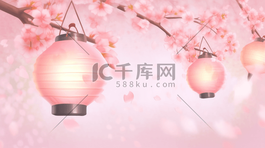 粉色花朵装饰插画图片_粉色装饰中国风灯笼插画1