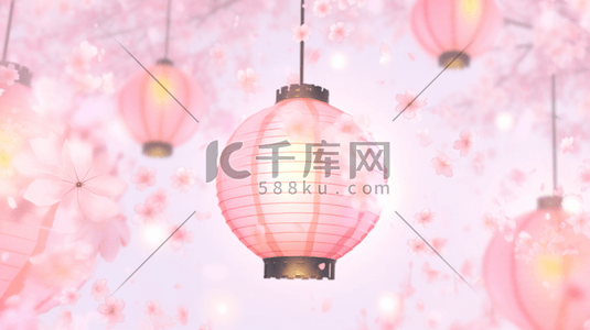 粉色装饰花朵插画图片_粉色装饰中国风灯笼插画18