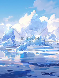 冰岛蓝湖插画图片_冰岛冰川动漫卡通风格15插画素材