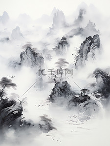 云雾弥漫的群山山水画2插图