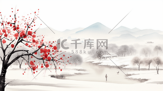 中国风山水梅花创意插画4