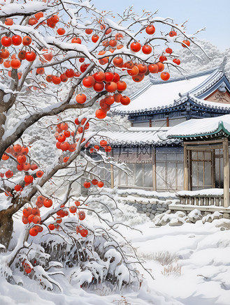白雪覆盖的庭院冬天雪景12插画