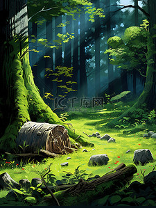 神秘森林插画图片_绿色神秘森林苔藓16素材