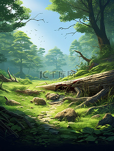 神秘森林插画图片_绿色神秘森林苔藓5插画