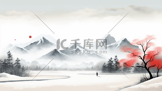 中国风山水梅花创意插画2