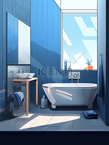 极简浴室牛仔蓝色4素材