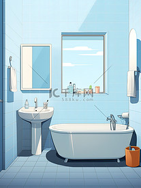 极简浴室牛仔蓝色16素材