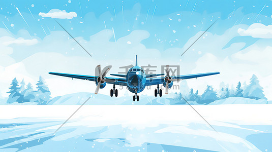 冬天雪地背景插画图片_冬天雪地背景的飞机9图片