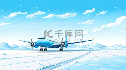背景飞机插画图片_冬天雪地背景的飞机12原创插画