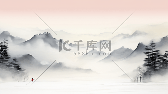 山水梅花山水插画图片_中国风山水梅花创意插画3