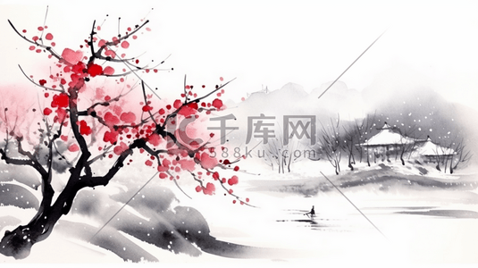 山水梅花插画图片_中国风山水梅花创意插画7